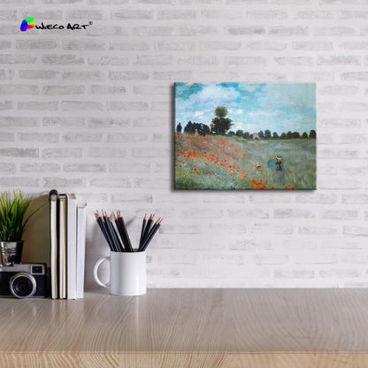 Wieco Art Framed Wall Art The Poppy Field Near Argenteuil Canvas Prints of Claude Monet Floral Oil Paintings Classic Flowers Landscape Pictures Artwork for Bedroom Home Decorations