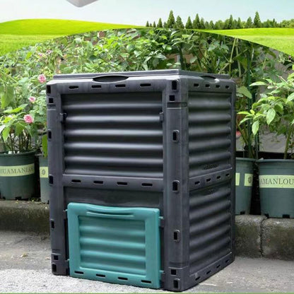 Kitchen Compost Bin,300L (80 Gallons) Compost Bin with 1kg Compost Accelerator, Large Outdoor Compost Bin with Top Top Exit Door Bottom BPA Free Material Grass Food Trash