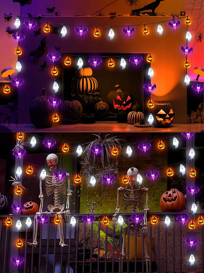 Skiennix Halloween String Lights - 3D Pumpkin, Bat & Ghost Fairy Lights | Battery Operated, 30 LEDs, Waterproof, 8 Modes & Timer for Indoor/Outdoor Decor