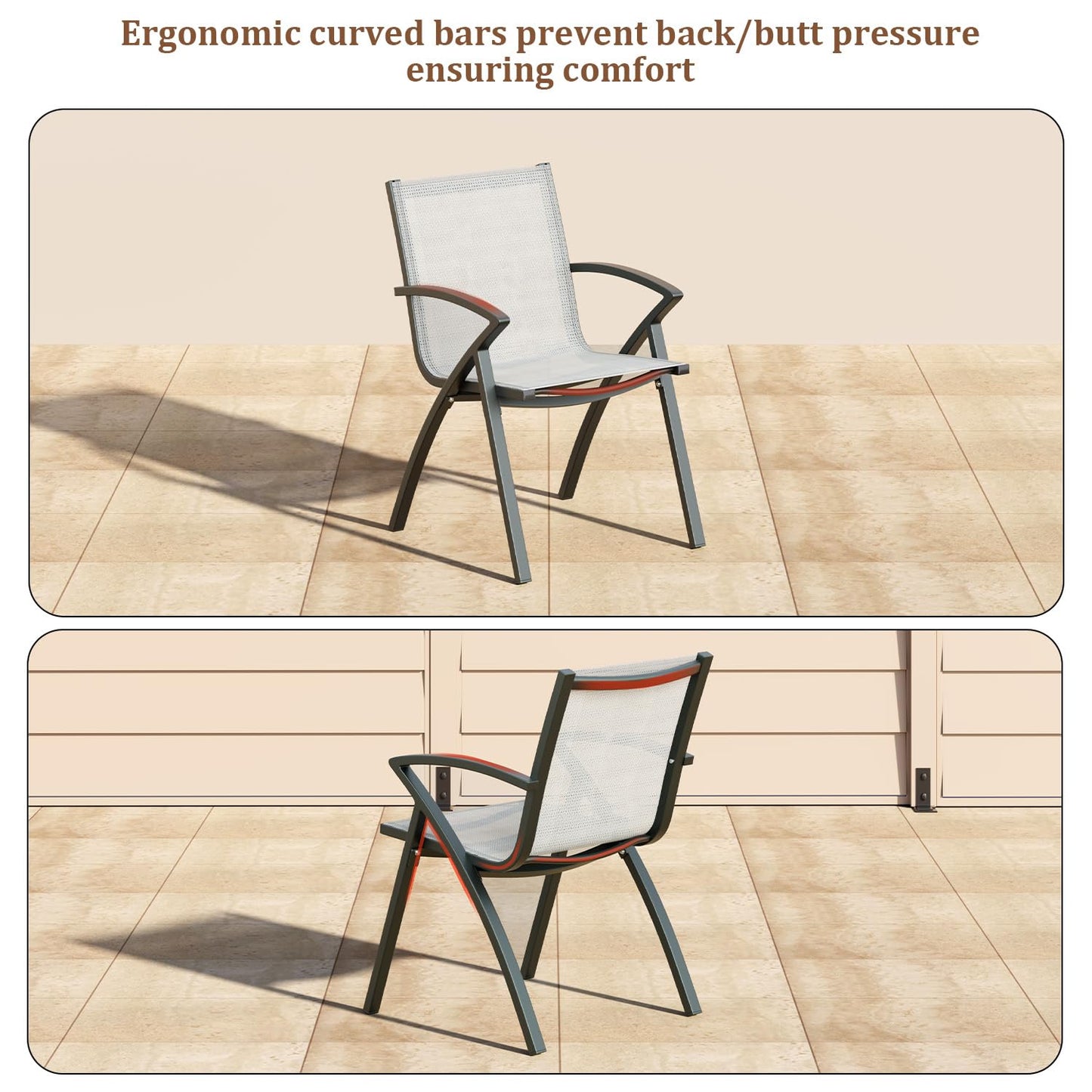Patio Dining Chairs Set of 6, Outdoor Stackable Chairs with Metal Frame and Backrest, All Weather Breathable Patio Lawn Chair for Garden and Backyard