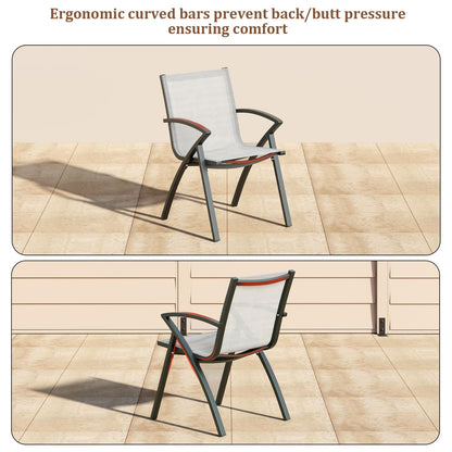 Patio Dining Chairs Set of 6, Outdoor Stackable Chairs with Metal Frame and Backrest, All Weather Breathable Patio Lawn Chair for Garden and Backyard