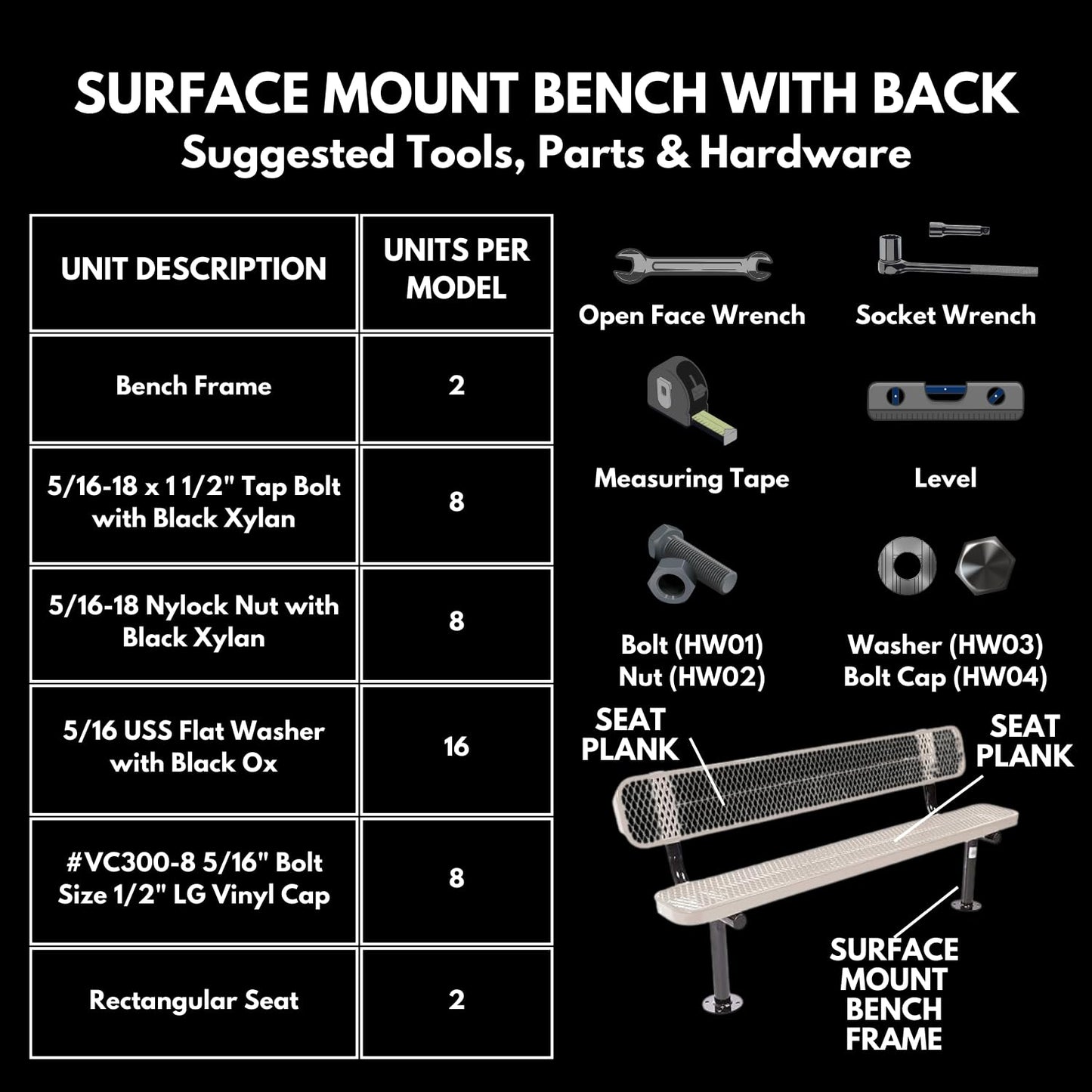 COATEDOUTDOORFURNITURE Coated Outdoor Furniture Heavy-Duty Outdoor Bench Thermoplastic Coated, Expanded Metal, Commercial-Grade Seating, Made in America (Surface with Back, 6 Ft, Black)