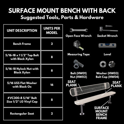 COATEDOUTDOORFURNITURE Coated Outdoor Furniture Heavy-Duty Outdoor Bench Thermoplastic Coated, Expanded Metal, Commercial-Grade Seating, Made in America (Surface with Back, 6 Ft, Black)