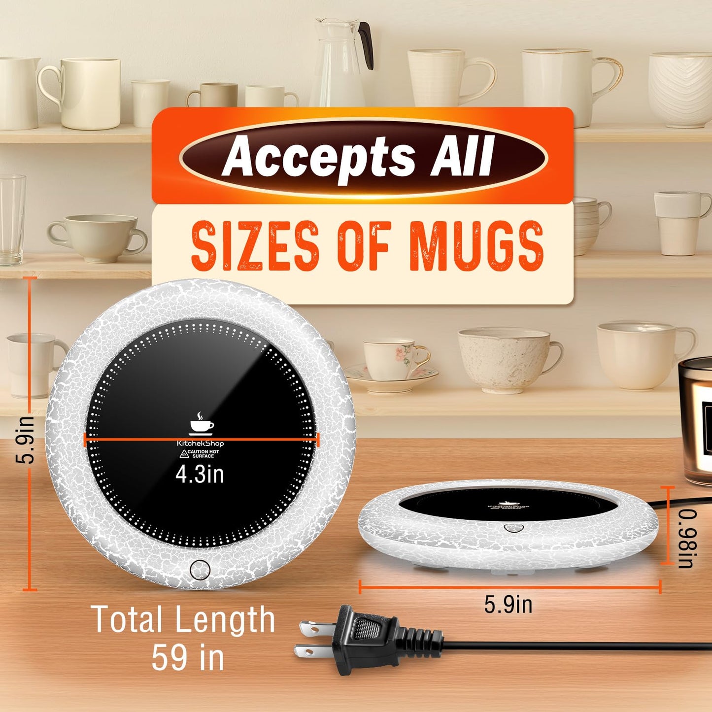 Coffee Mug Warmer with 7 LED Color Lights – Fast Heating & High Temp, Auto On/Off Gravity Sensor, Smart Electric Beverage Warmer for Coffee, Tea & More, Desk & Home Use(White)