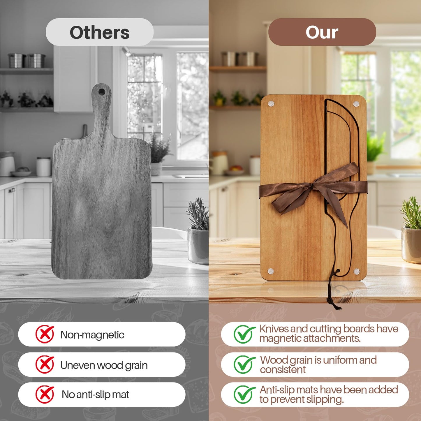 Yonent Wooden Bread Cutting Board with Bow Bread Slicer Set, Includes 2 Stainless Steel Blades and Removable Knife for Slicing Homemade Sourdough, Baguettes and Artisan Bread