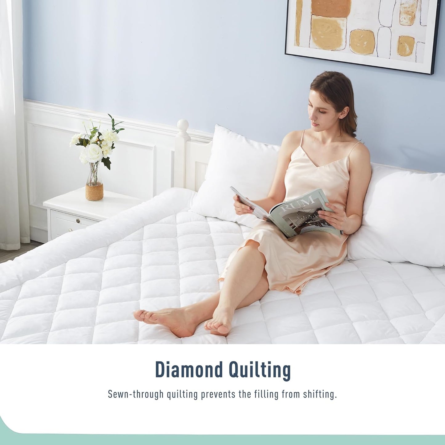 18-22" Queen Mattress Pad Cotton Mattress Pad Cover Quilted Mattress Cover Deep Pocket Mattress Protector Queen Size