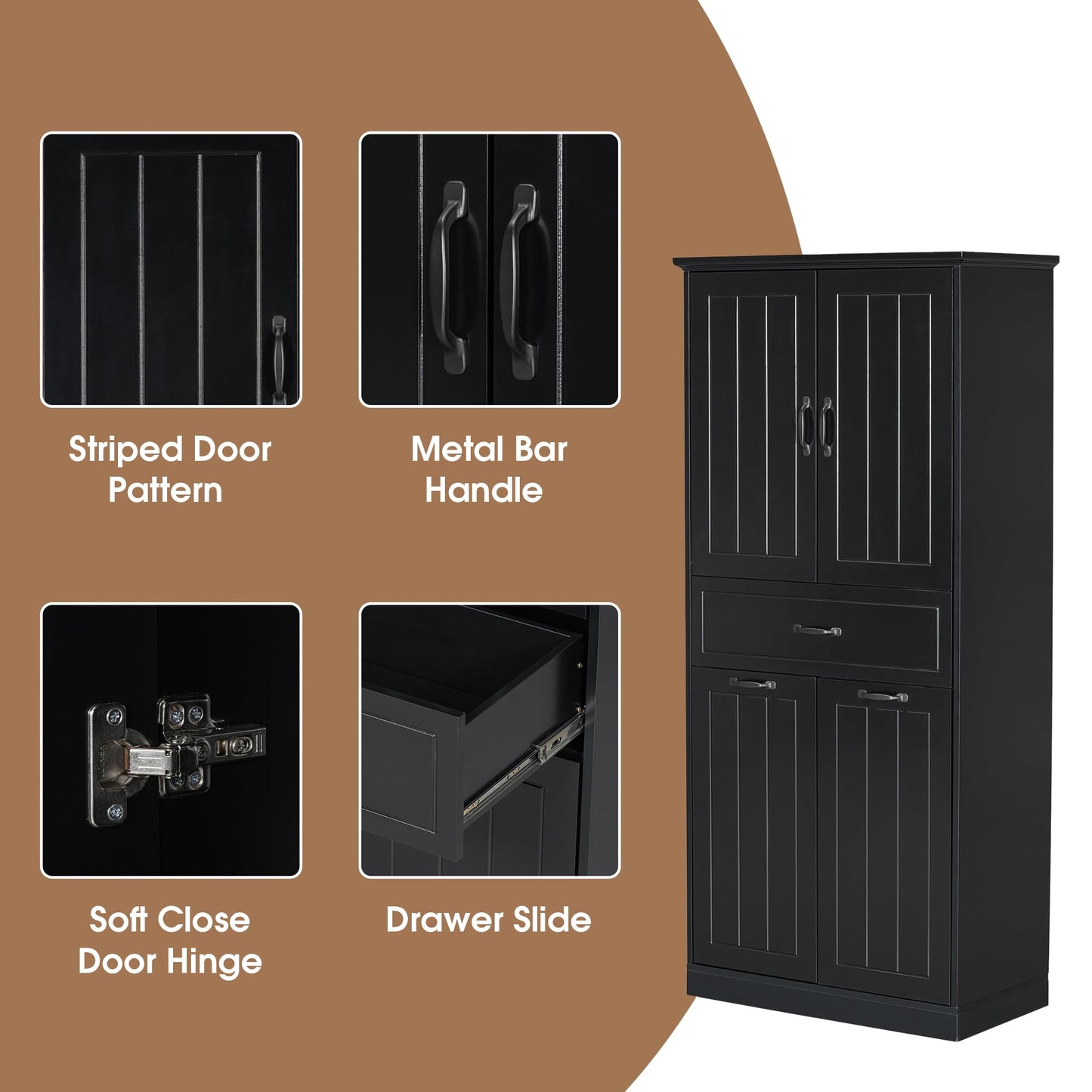 Virubi Tall Tilt Out Laundry Cabinet with 2 Tilt Out Laundry Hamper, Wood Bathroom Storage Cabinet with Doors,Drawers and Adjustable Shelves Freestanding (Black)