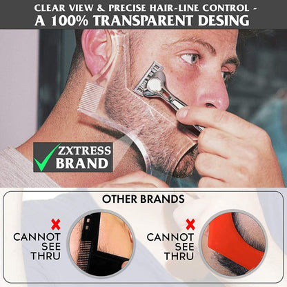 Beard Shaping Styling and Haircut Tools for Men - Perfect for Hairline Line-up, Edging - Stencil/Template for Trimming, Mustache, Goatee, Neckline, Great Gift