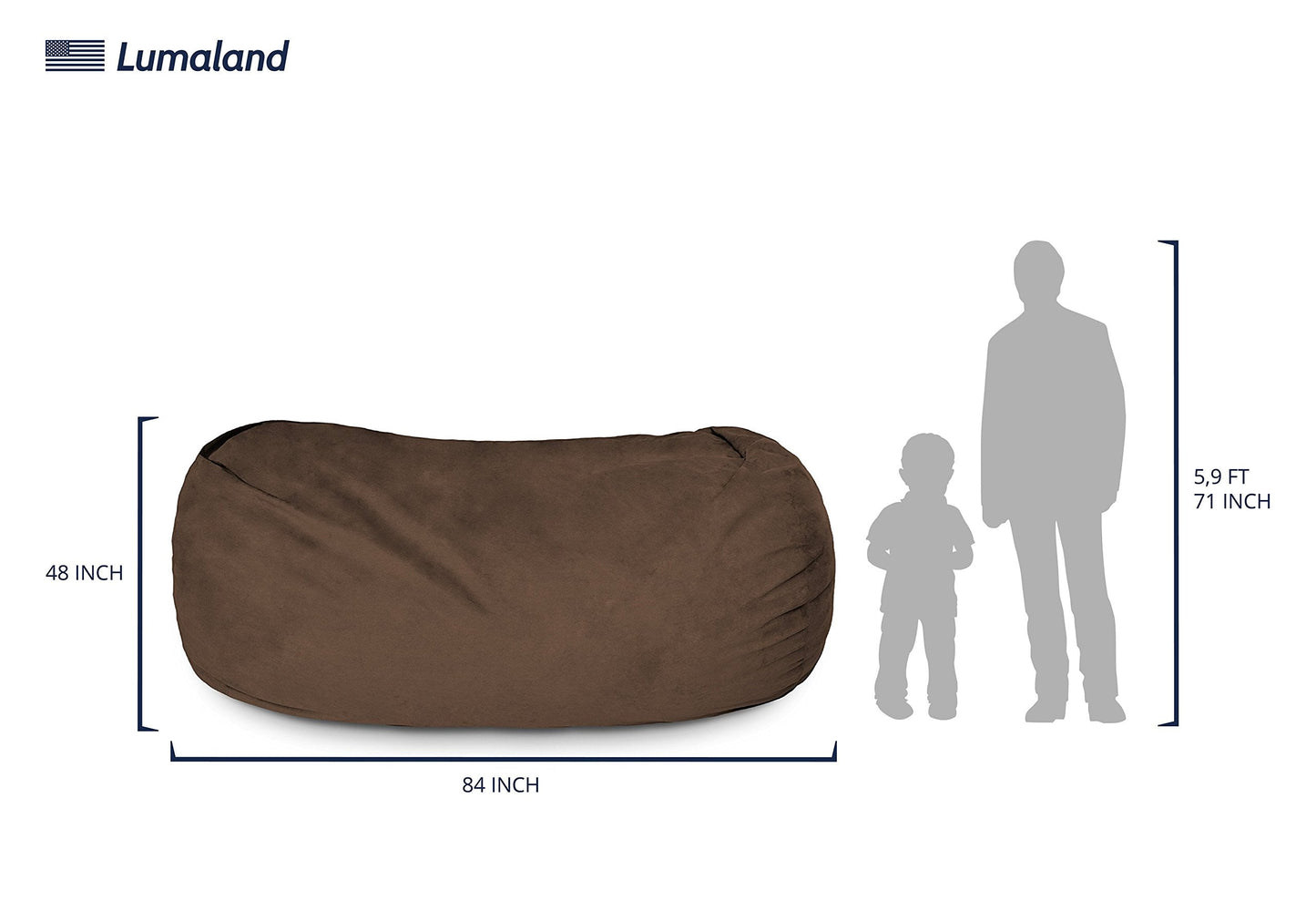 Lumaland Luxurious Giant 7ft Bean Bag Chair with Microsuede Cover - Ultra Soft, Foam Filling, Washable XXL Bean Bag Sofa for Kids, Teenagers, Adults - Sack Chair for Dorm, Family Room - Brown