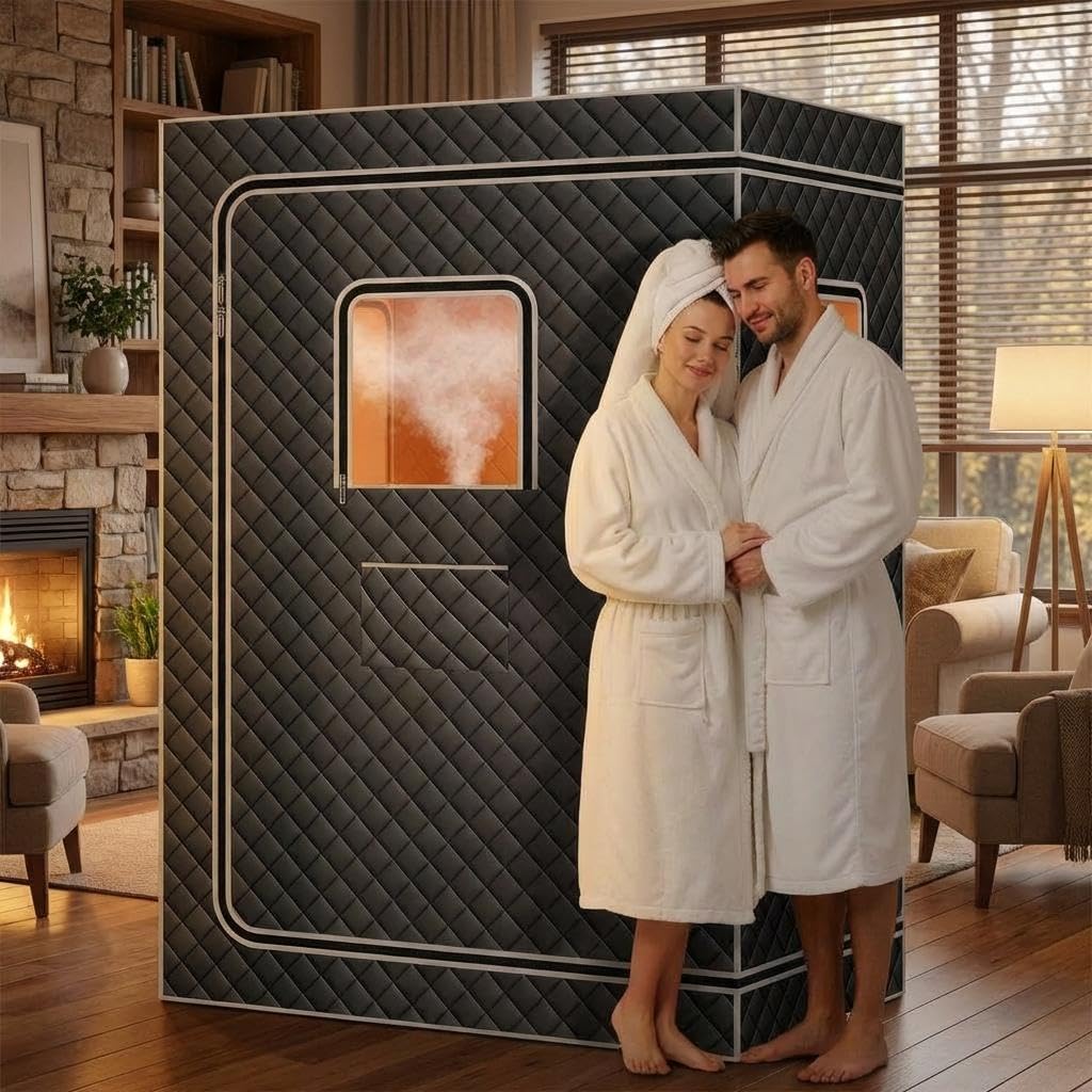Upgraded 2 Person Portable Infrared Sauna Box – 4L 1500W Steamer, Full Body Home Spa, 99-Min Timer, Explosion-Proof Zip, Collapsible Chairs, Remote Control, Indoor/Outdoor, Silver Coated, 120*80*160cm
