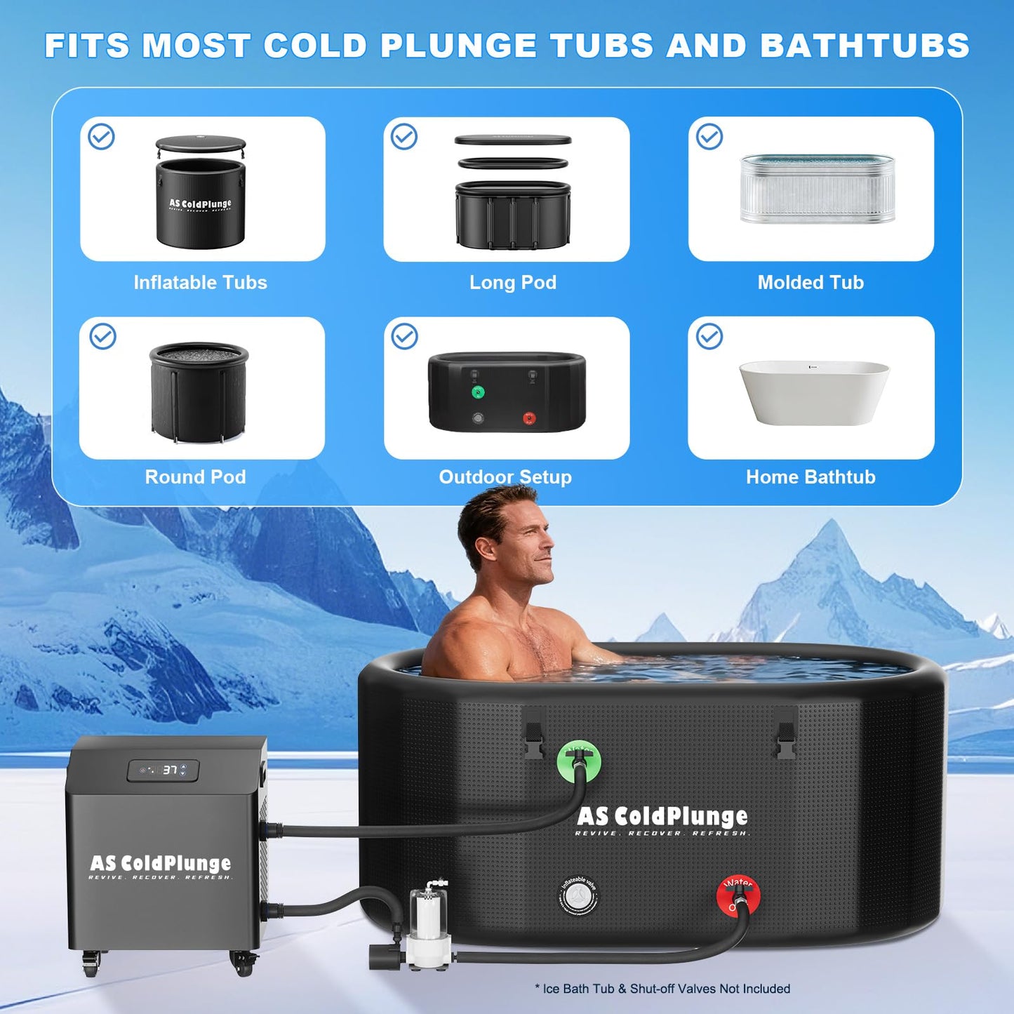 AS ColdPlunge 1HP Ice Bath Water Chiller for Cold Plunge, High-Power Cold Plunge Chiller with External Pump & Filtration System, 110V Professional Ice Bath Cooling System for Cold Therapy Recovery