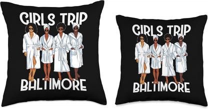 Girls Trip 2024 Baltimore Spa Relax Throw Pillow for Black Melanin Women, 16x16, Multicolor