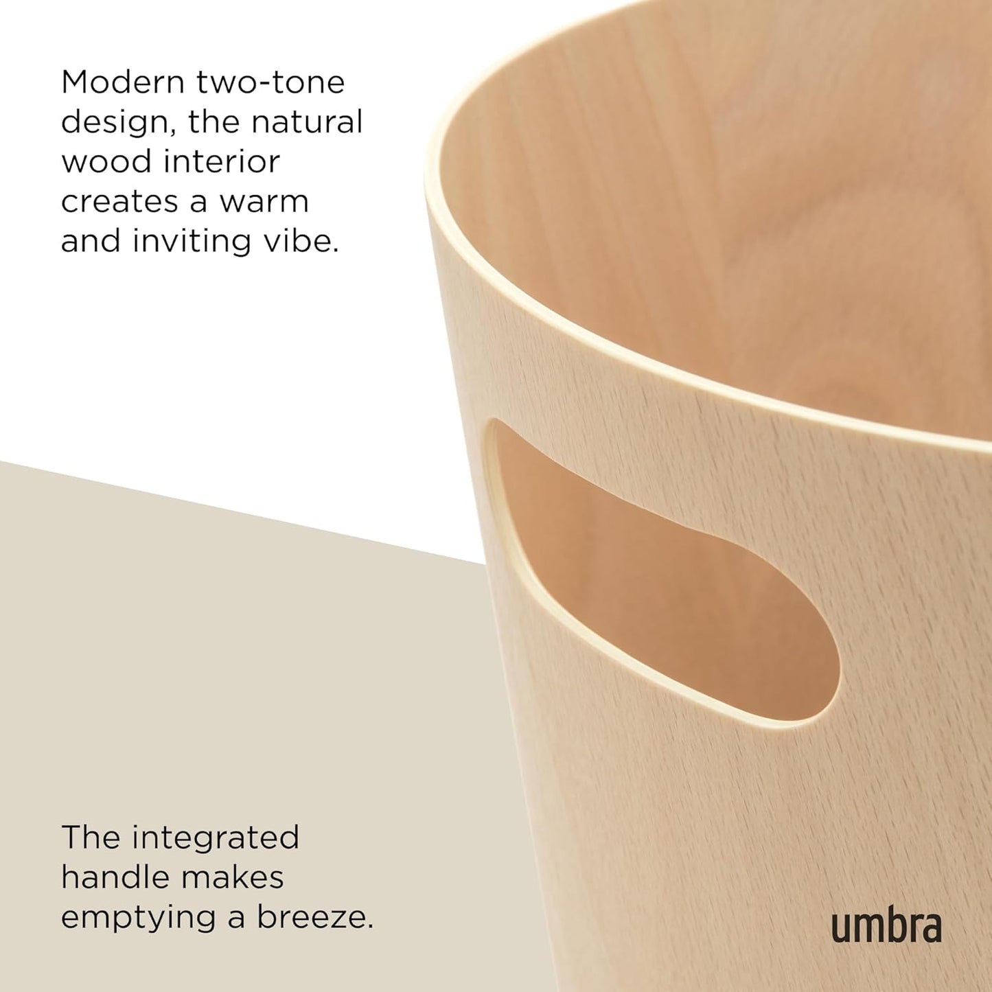 Umbra Woodrow 2 Gallon Modern Wooden Trash Can Wastebasket or Recycling Bin for Home or Office, Natural