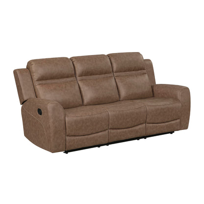 Lexicon 85" W Manual Double Reclining Sofa - Polished Microfiber Wall Hugger Manual 3 Seater Recliner Couch, Comfort Armrests, for Living Room, Home Theater, Easy Assembly, Brown