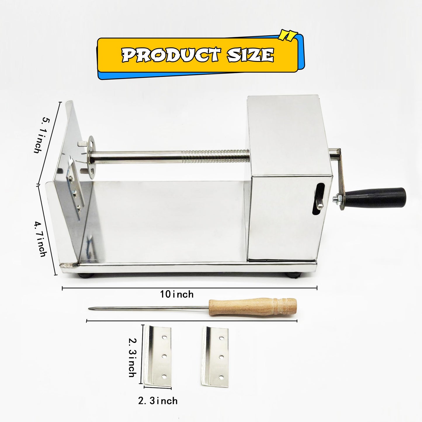 Tornado Potato Spiral Cutter Stainless Steel Spud Twisted Potato Chips Slicer French Fry Graters Cortador de Papas en Espiral Tornado for Potatoes Carrots Cucumbers Vegetable