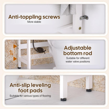 Cozivolife Over The Toilet Storage: 4-Tier Bamboo Organizer Rack with 2 Baskets & Paper Holder & 4 Hooks & Waterproof Feet Pad, Adjustable Freestanding Shelf for Bathroom (White)