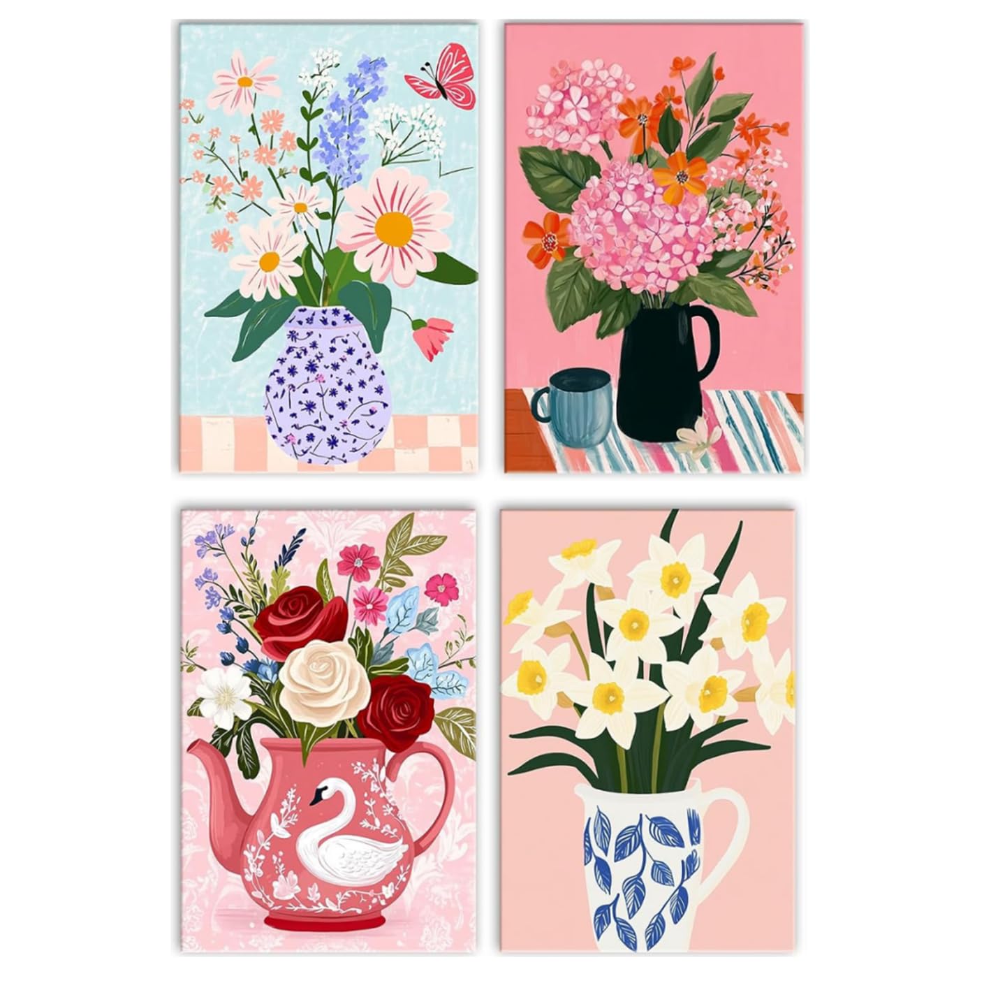 4 PC Flower Vase Diamond Art Kits for Adults, Diamond Painting Kit Adults for Beginners, Round 5D DIY Dimond art,Full Drill Painting Kit Art and Crafts for Adults Home Wall Decor【11.8x15.7inch】
