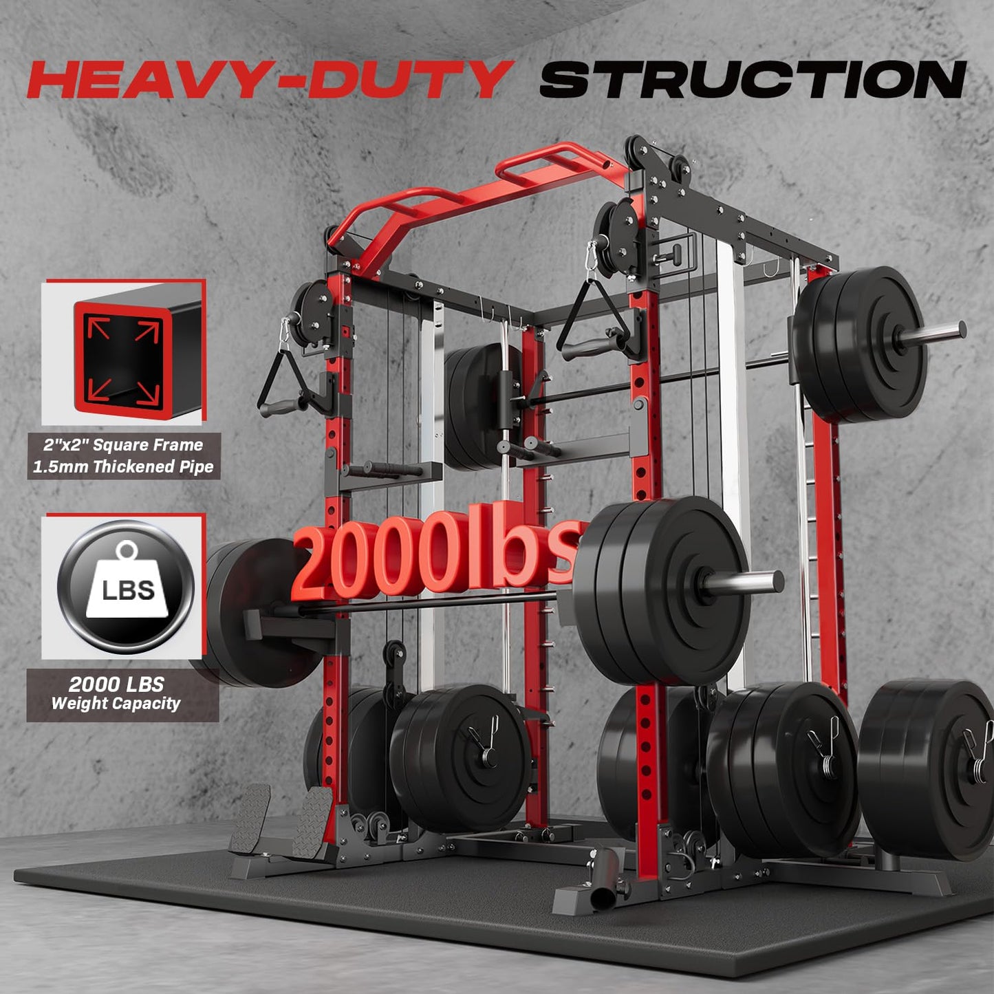 Roygym Power Cage Home Gym, Dual Pulley Cable Crossover System, All-in-One Squat Power Rack with Strength Training Attachments for Full-Body Workouts