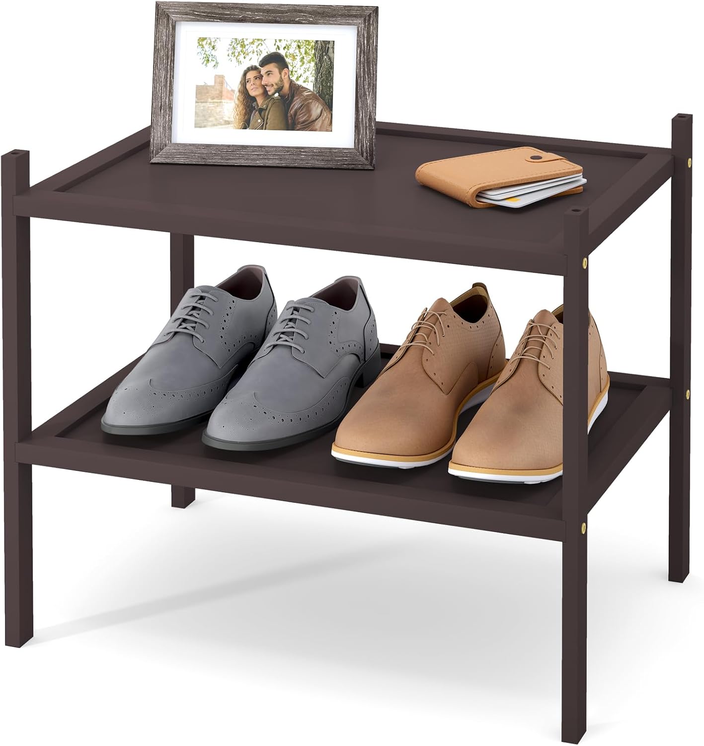 2 Closet, Smiry Bamboo Small Shoe Rack, Tier Shoe Organizer for Entryway & Stackable Free Standing Storage Shelf