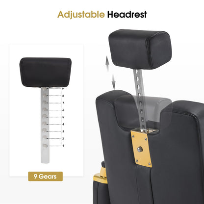 BarberPub Luxurious Barber Chair with Heavy-Duty Hydraulic Pump, Adjustable Reclining Salon Chair for Hair Stylist, Gold&Black Hair Styling Chair, Barbershop 8623 (Black)