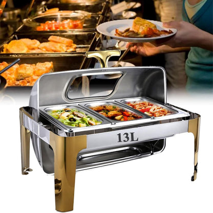 Food Warmer Buffet Server, Electric Chafing Dish Buffet Warmer with Rolling Top, Buffet Server Catering Chafer Warmer (1/3 Pan 13L)