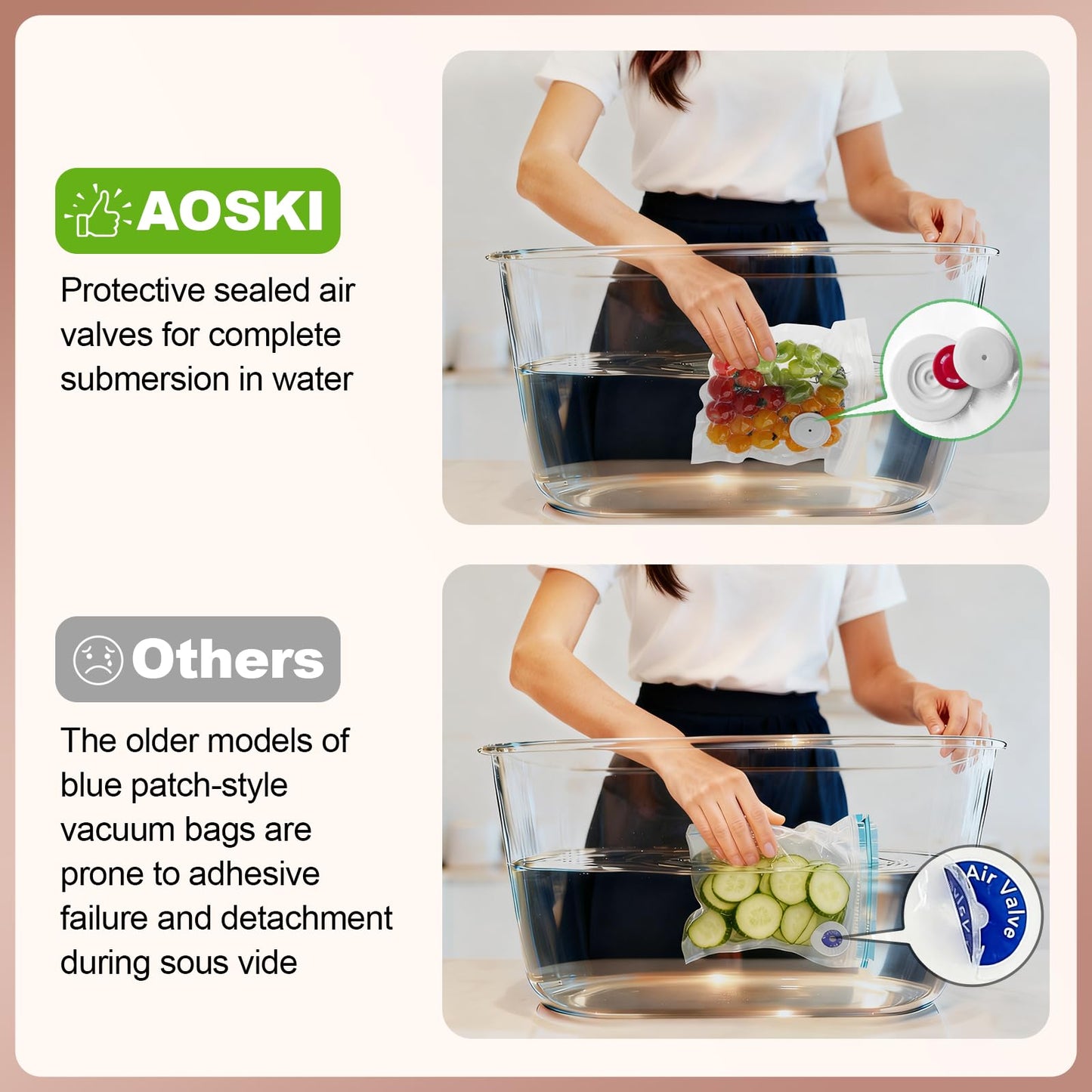 Reusable Vacuum Sealer Bags for Food: 20Pcs (8.66 * 8.27in) BPA-Free Vacuum Seal Bags with Air Valve & 5 Seal Clips, Plastic Food Storage Bags, Microwaveable Zipper Bags for Kitchen Save Meal Prep