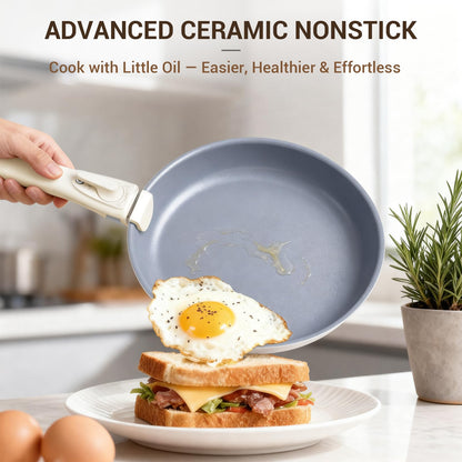 Ammeloo 18-Piece Ceramic Pots and Pans Set Non Stick, Non Toxic Cookware Set with Removable Handles, Pot Sets for Cooking, Induction Ready, Dishwasher & Oven Safe, PFAS PFOA & PTFE Free (Cream White)
