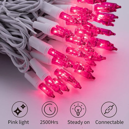 Christmas Pink Mini String Lights - 100 Count Waterproof Fairy Lights for Indoor/Outdoor Decor | 25 Feet