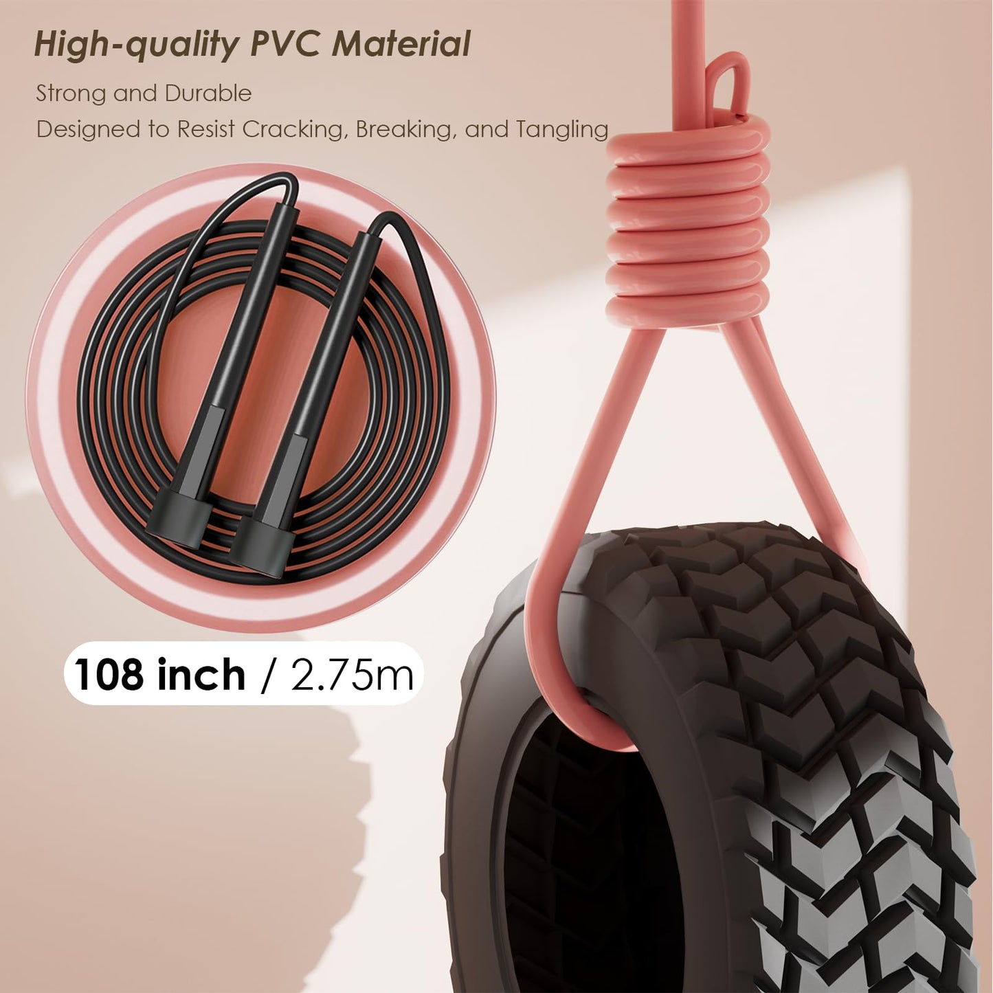 2 Pack Jump Rope for Fitness, Speed Rope Skipping Rope for Men, Kids and Women, Jumping Rope for Workout, Tangle-Free PVC Long Jump Rope Set, Adjustable Exercise Jumping Rope Boxing for Adult