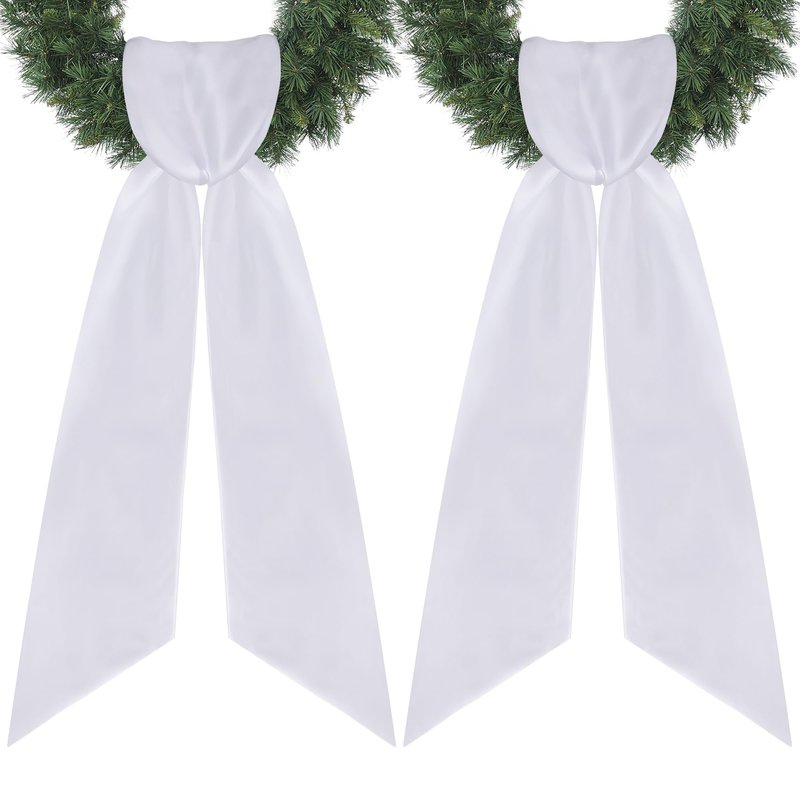 RunNico 4.5" W x 56.3" L White Wreath Sash for Front Door, 2 Pack White Sash, Plain Embroidered Wreath Accessories for Easter Weddings Farmhouses Christmas DIY Halloween Party Yard Wall Doorway Decor