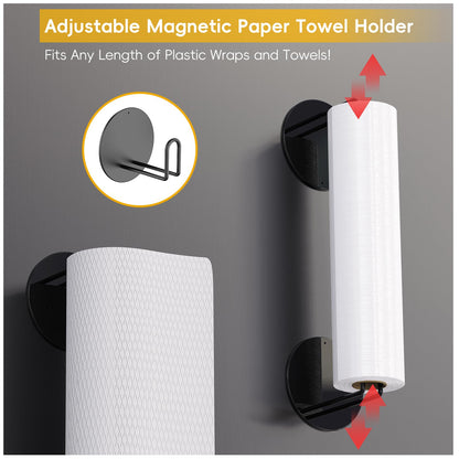 Minicloss Magnetic Spice Rack for Refrigerator - 6 Pack Magnetic Spice Rack with Magnetic Basket & Paper Towel Holder, Strong Magnetic Storage Organizer for Kitchen, Black