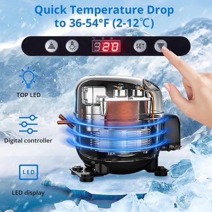 Commercial Display Refrigerator, 3.5 cu. ft./98 Liter Countertop Refrigerated Cake Display Cabinet, Refrigerator with Adjustable Shelves and Digital Controls, LED Display, For Cafes, Bakeries, White