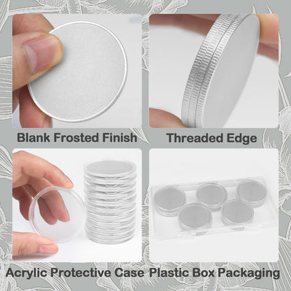 10 Pcs Blank Challenge Coin, Engraving Blanks Coins, Solid Brass, Zinc Alloy Silver Plated 40mm Diameter with Acrylic Protection Box Pattern for DIY Crafts Engraving