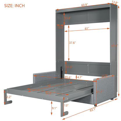 Merax Full Size Murphy Bed, Wood Multi-Function Wallbed with Sofa, Wooden Slat Support for Kids, Teens, Adults, Gray