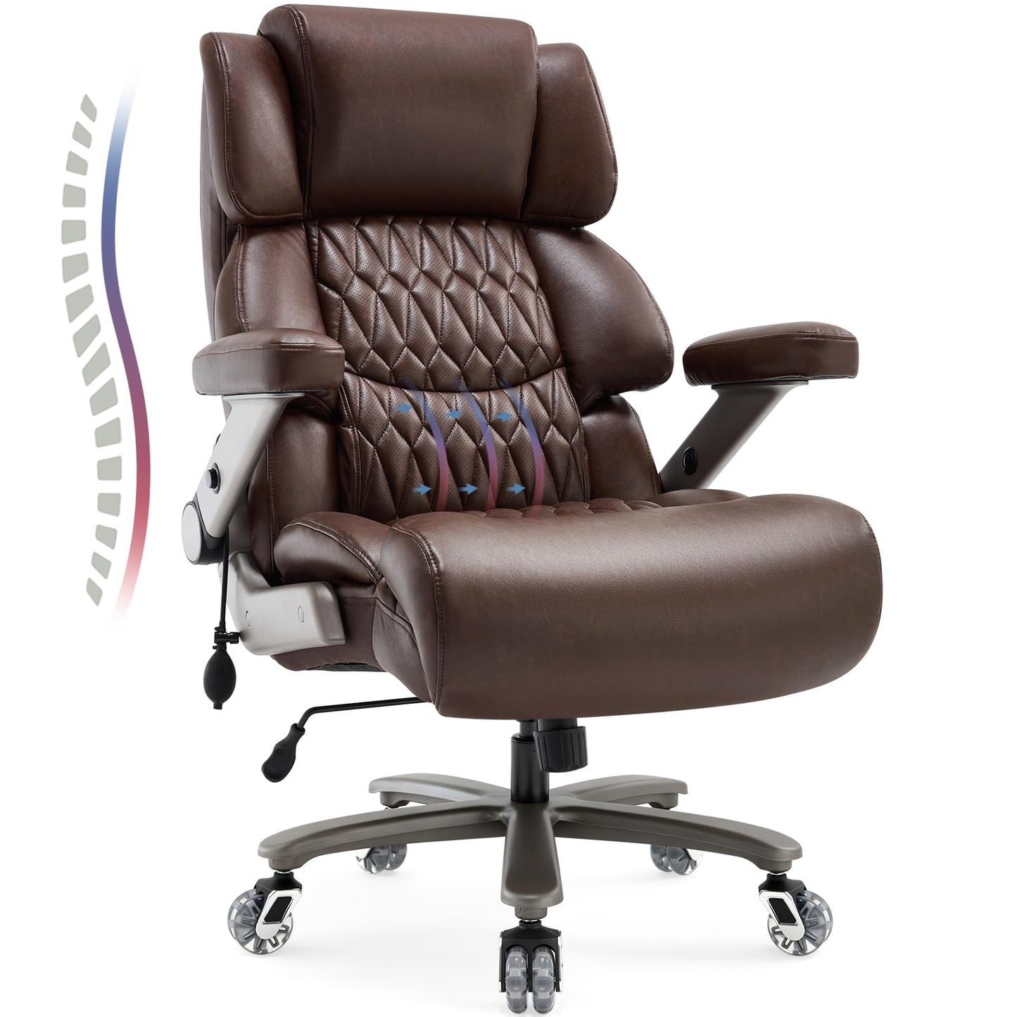 700lbs Big and Tall Office Chair - Adjustable Lumbar Support Heavy Duty Metal Base Quiet Rubber Wheels High Back Large Executive Computer Desk Swivel Chair, Ergonomic Design for Back Pain