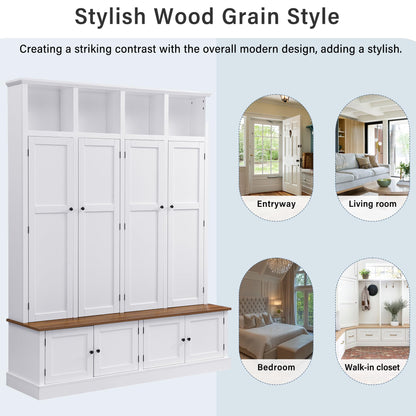 Hall Tree with Bench and Shoe Storage, Entryway Coat Rack with Cabinet, 4-in-1 Mudroom Bench with Hooks and Open Cubbies, Clothes Rack for Hanging Closet, Entryway Organizer for Hallway Living Room,A1