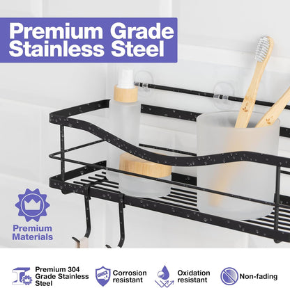 KINCMAX 4 Premium Shower Caddy - Self Adhesive Shower Shelf with Hooks - No Drill Large Capacity Stainless Steel Rack