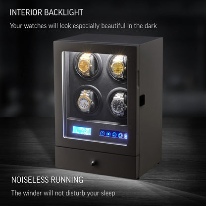 Automatic Watch Winder with LED Light, Storage Drawer and LCD Touchscreen Control (White)
