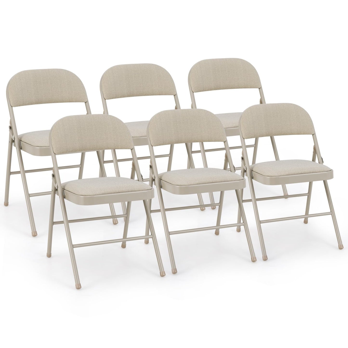 TANGZON 2/4/6 Pack Fabric Padded Folding Chairs, Steel Frame Conference Chairs with Backrest & Non-Slip Foot Pads, Easy Storage Event Hall Guests Seat for Home Office Reception (6pcs,Mid Back,Beige)