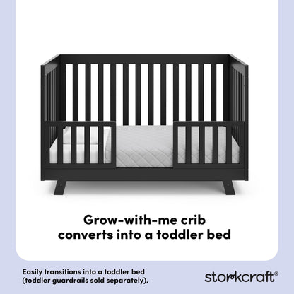 Storkcraft Beckett 3-in-1 Convertible Crib – GREENGUARD Gold Certified, Fits Standard Crib Mattress, Converts to Toddler Bed and Daybed, 4 Mattress Heights, Grow-with-Me Design (Black)