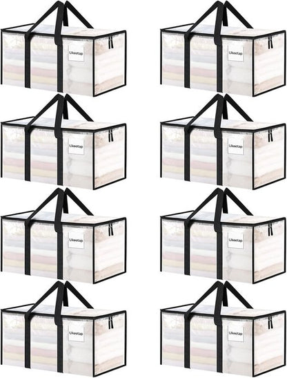 Extra Large Heavy-Duty Moving Bags by [Brand Name] - 8 Pack Clear Storage Totes with Reinforced Handles & Zippers