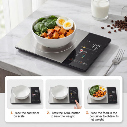 WARMKEY TFT Dual Display Smart Nutrition Scale with App, Tracks Calories, Fat, Carbs & Protein, 1g Precision, 5kg/11lb, 50 Foods 24 Nutrients, for Meal Prep, Keto & Healthy Diet