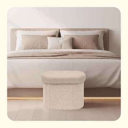 16.1"x12.2"x12.2" PINPLUS Storage Ottoman Boulce Tufted Folding Small Ottomans Bench Foot Rest with Storage (Beige)