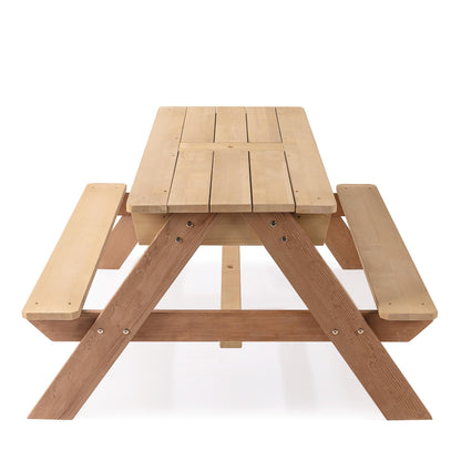3 in 1 Outdoor Wooden Picnic Table with Umbrella, Convertible Sand Wate, Gray CPSIA Certification