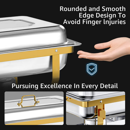 Jacgood Chafing Dishes for Buffet, 4 Pack 8QT Chafers and Buffet Warmers Sets for Parties, Catering, Weddings, Christmas, Events Serving, Gold