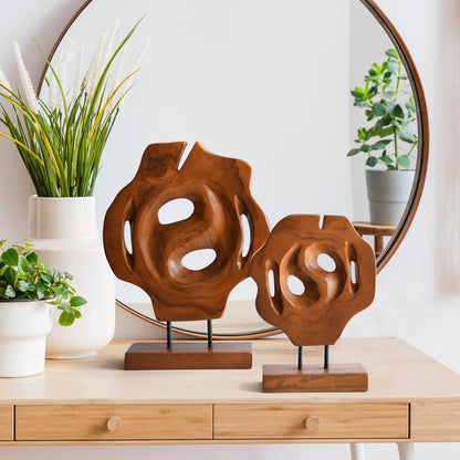 WELLAND Set of 2 Irregular Teak Sculptures