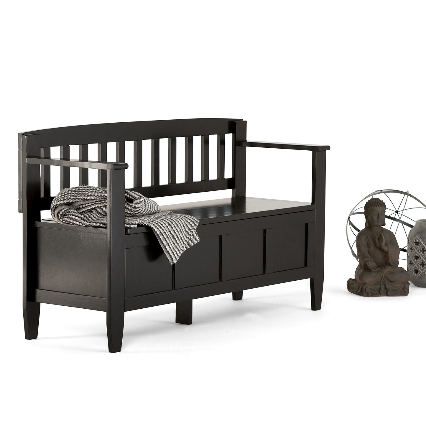 SIMPLIHOME Brooklyn Entryway Storage Bench - 48 inch Wide Solid Wood Hallway Bench in Black, Contemporary Mudroom Bench for Entry or Foyer with Lift-Up Lid and Spacious Hidden Storage