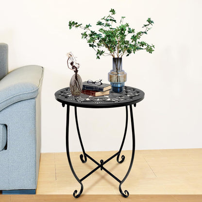 Fashion&cool 14 Inch Patio Side Tables, Weather Resistant Metal Outdoor Side Table for Halloween, Round End Table Side