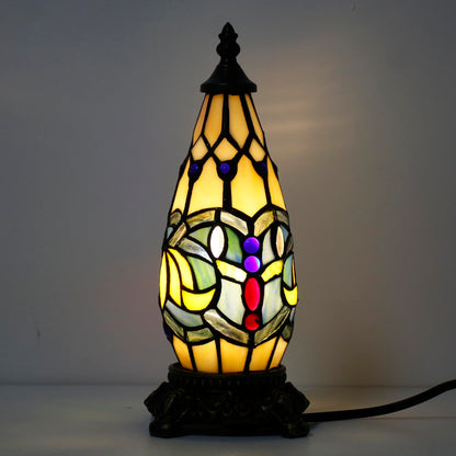 TCODTPOL Small Tiffany Lamp Stained Glass Table Lamp 5.5X11 Inch Christmas Tree Lighthouse Mini Accent Memory Sympathy Antique Night Light for Bedroom Living Room (Blue Lotus)
