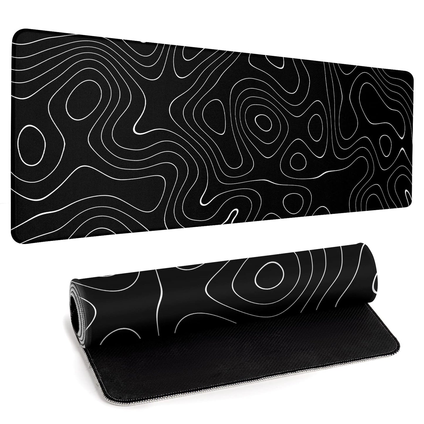 Llzdeuan Large Topographic Map Gaming Mouse Pad for Desk Black Desk Pad with Non-Slip Rubber Base Stitched Edge Desk Organizers and Accessories Desk Decor